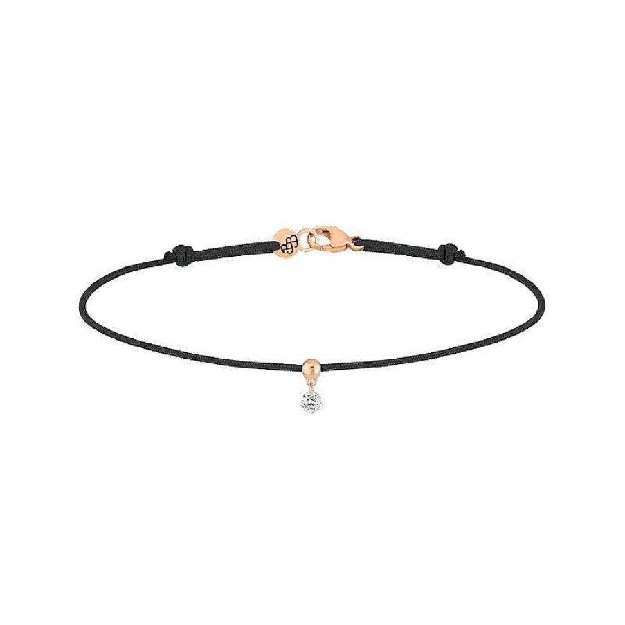 Joyas Pedro Luis Olivares | Pulsera La Brune & La Blonde Bb Cord N Negro, Oro Rosa Y Brillante 0.07 Quilates