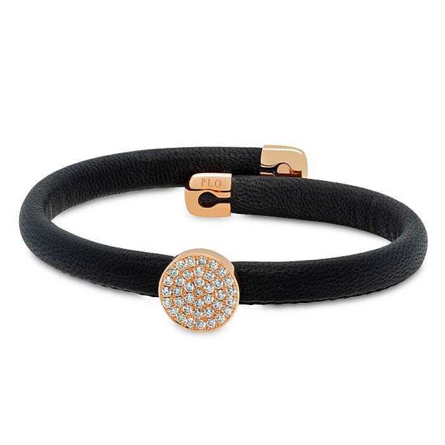 Joyas Pedro Luis Olivares | Pulsera De Cuero Negro Con Oro Rosa Y Diamantes 0,47 Quilates