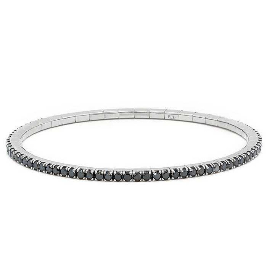 Joyas Pedro Luis Olivares | Pulsera Riviere El Stica En Oro Blanco Y Diamantes Negros 2.60 Quilates