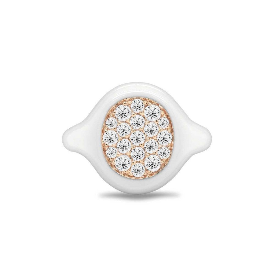 Joyas Pedro Luis Olivares | Anillo Esmalte Blanco Con Oro Rosa Y Diamantes 0,49 Quilates