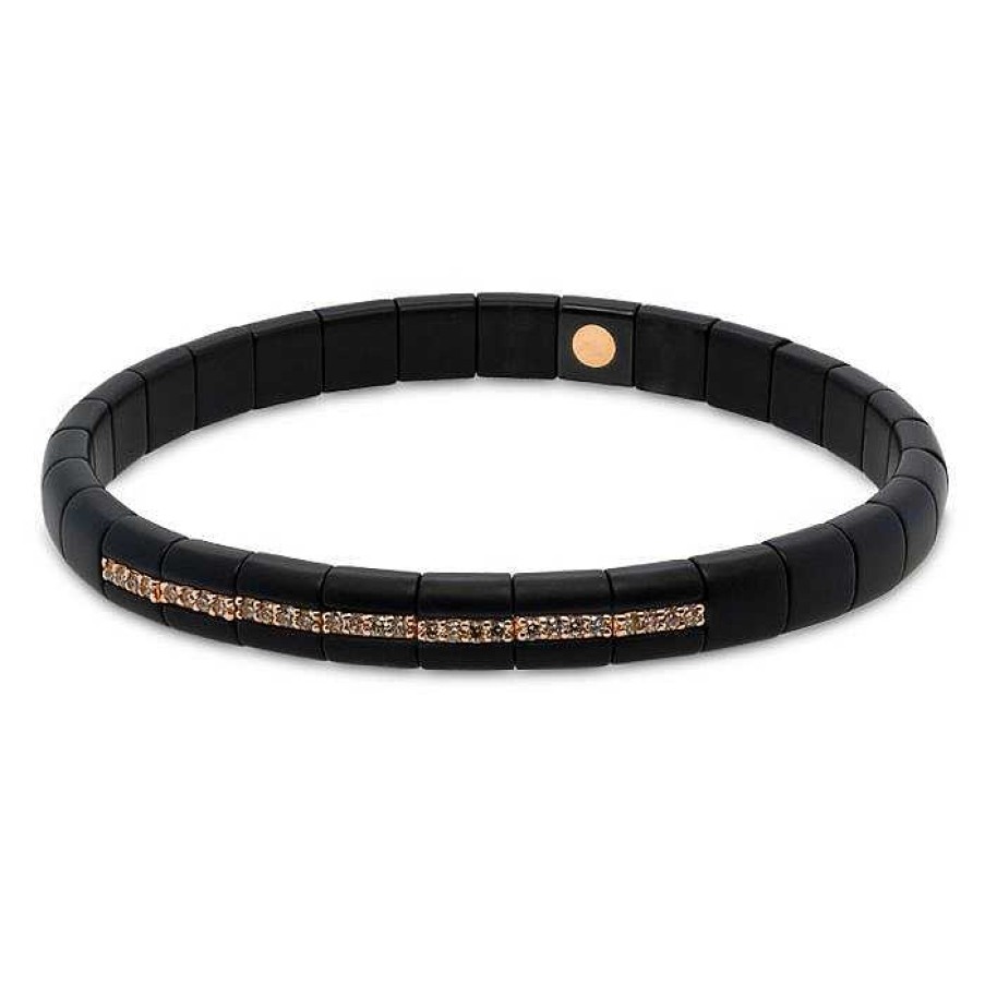 Joyas Pedro Luis Olivares | Pulsera El Stica De Cer Mica Negra, Oro Rosa Y Diamantes Brown Talla Brillante Con 0.26 Quilates