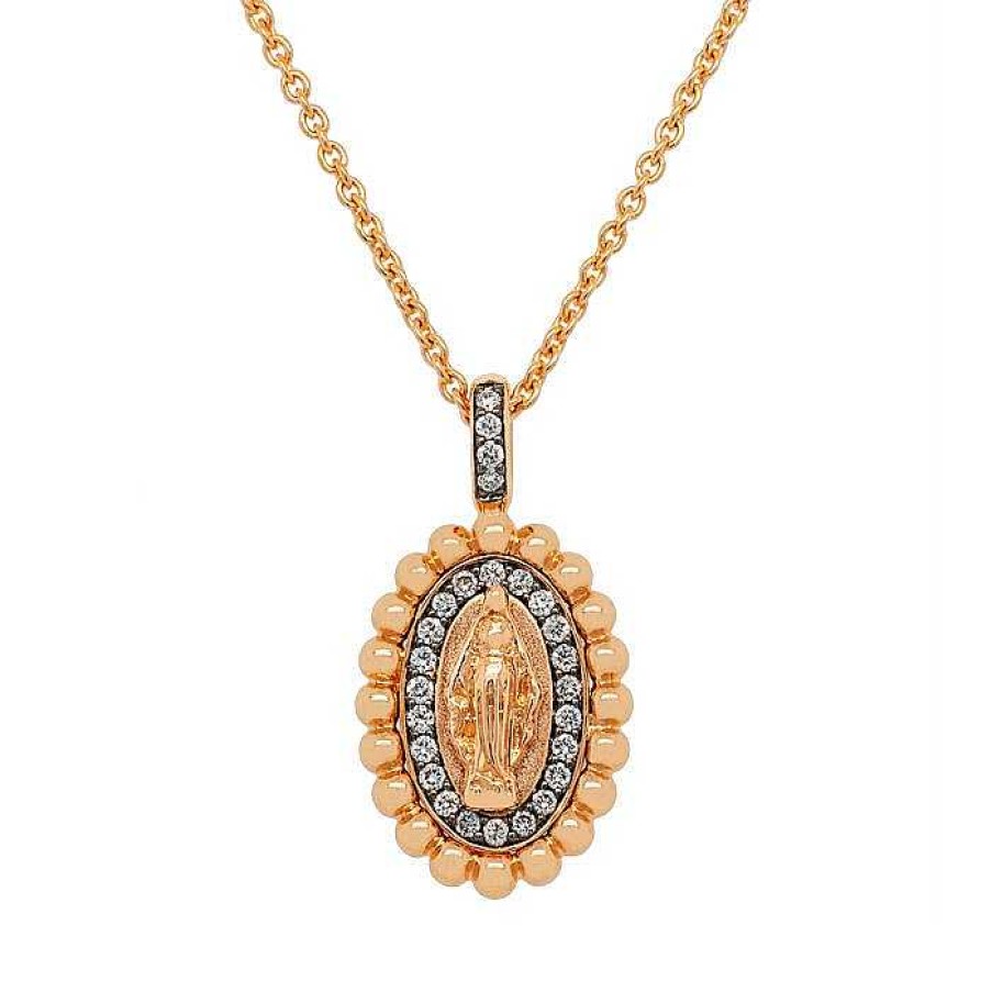 Joyas Pedro Luis Olivares | Colgante De Oro Rosa Con Virgen Milagrosa Y Diamantes 0,11 Quilates