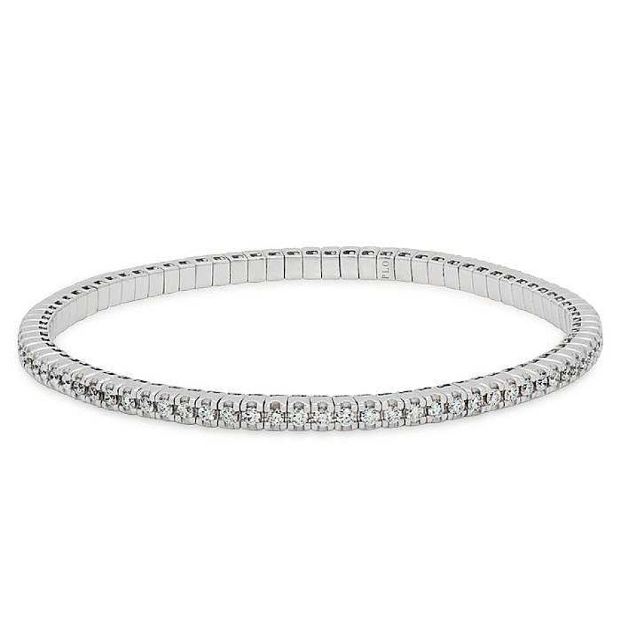 Joyas Pedro Luis Olivares | Pulsera Riviere El Stica De Oro Blanco Y Diamantes