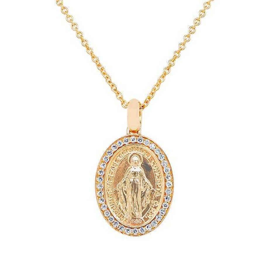 Joyas Pedro Luis Olivares | Colgante Ovalado De Oro Rosa Con Virgen Y Diamantes De 0,15 Quilates