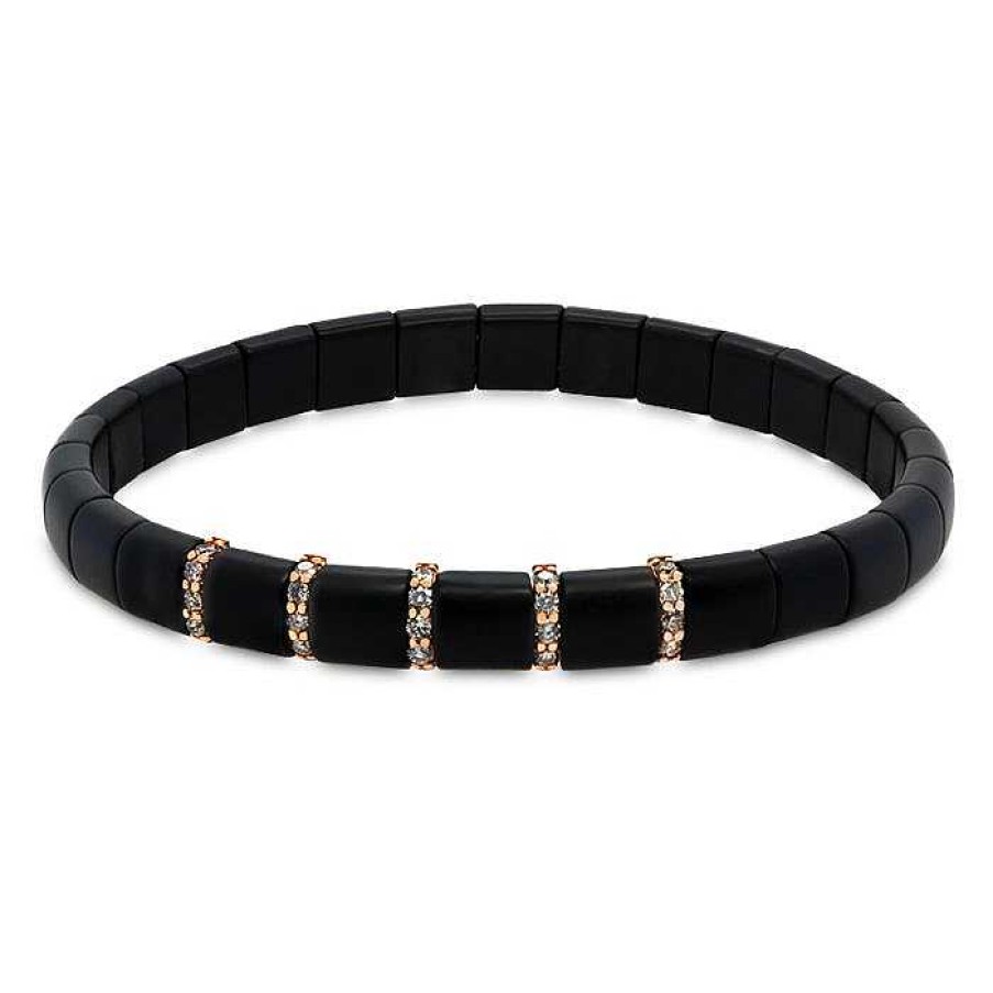 Joyas Pedro Luis Olivares | Pulsera De Cer Mica Negra, Oro Rosa Y Diamantes Brown