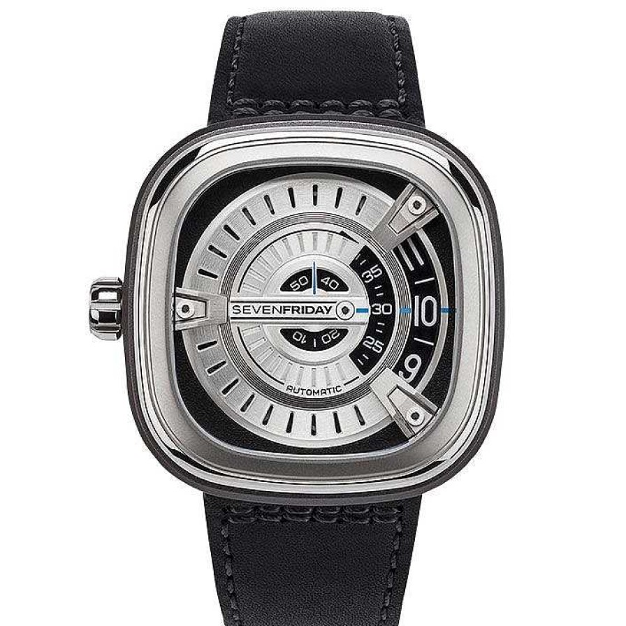 Relojes SevenFriday | Sevenfriday M Series Automatico M1/01 Esfera Plateada Cuero Negro 47Mm