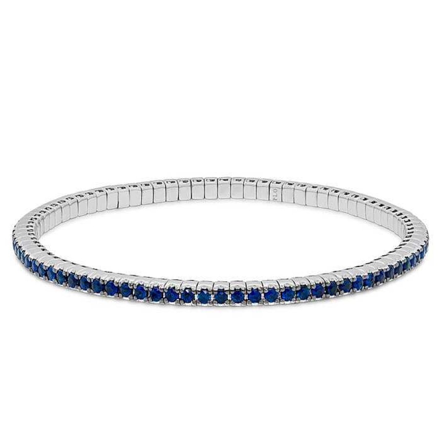 Joyas Pedro Luis Olivares | Pulsera Riviere El Stica De Oro Blanco Y Zafiros Azules