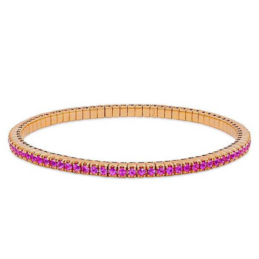 Joyas Pedro Luis Olivares | Pulsera Riviere El Stica De Oro Rosa Y Zafiros Rosas